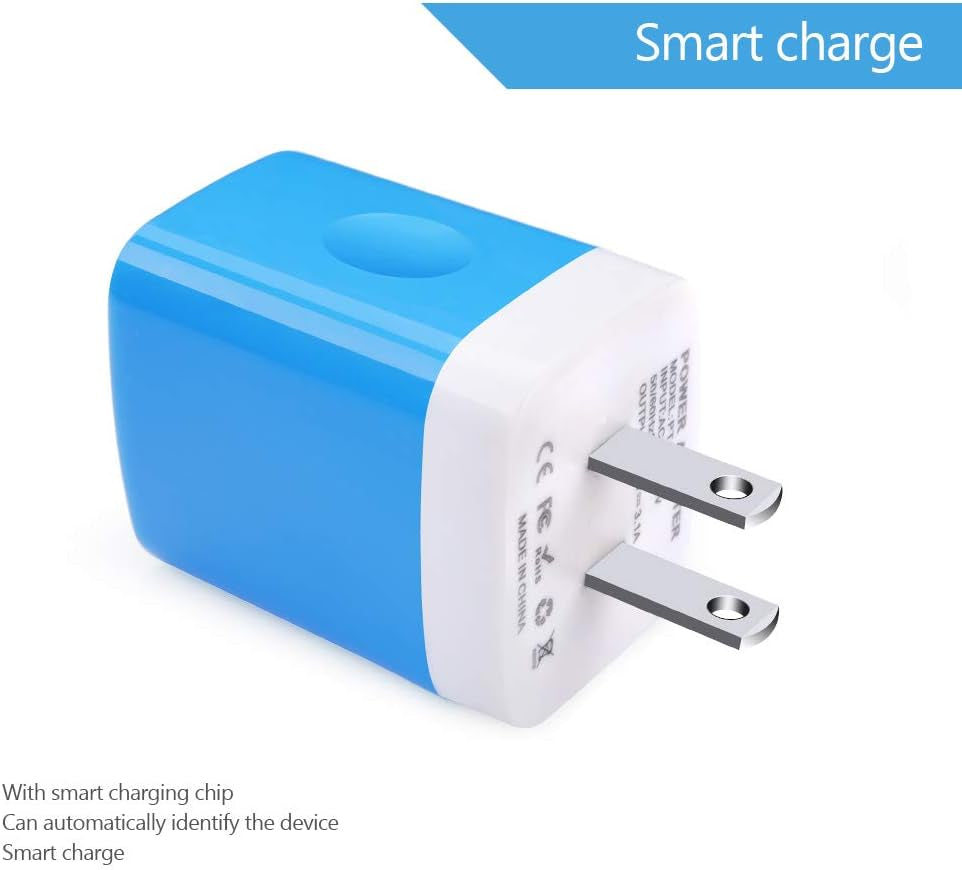 USB Charger Multi Port,  USB Charger Charging Block USB Wall Plug Travel Charger Fast Phone Cube Brick USB Box for Iphone 15 14 13 12 11 10 X, Samsung Galaxy, Google Pixel, Motorola (Blue/3Port)