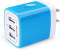 USB Charger Multi Port,  USB Charger Charging Block USB Wall Plug Travel Charger Fast Phone Cube Brick USB Box for Iphone 15 14 13 12 11 10 X, Samsung Galaxy, Google Pixel, Motorola (Blue/3Port)
